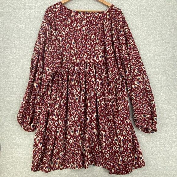 Umgee Dress Womens 1XL Burgandy Wine Baby Doll Long Sleeve Short Boho Chic - Picture 3 of 12
